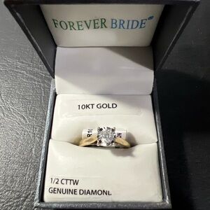 Forever Bride 1/2 CTTW Genuine Diamond 10kt Yellow Gold Engagement Ring Size 7
